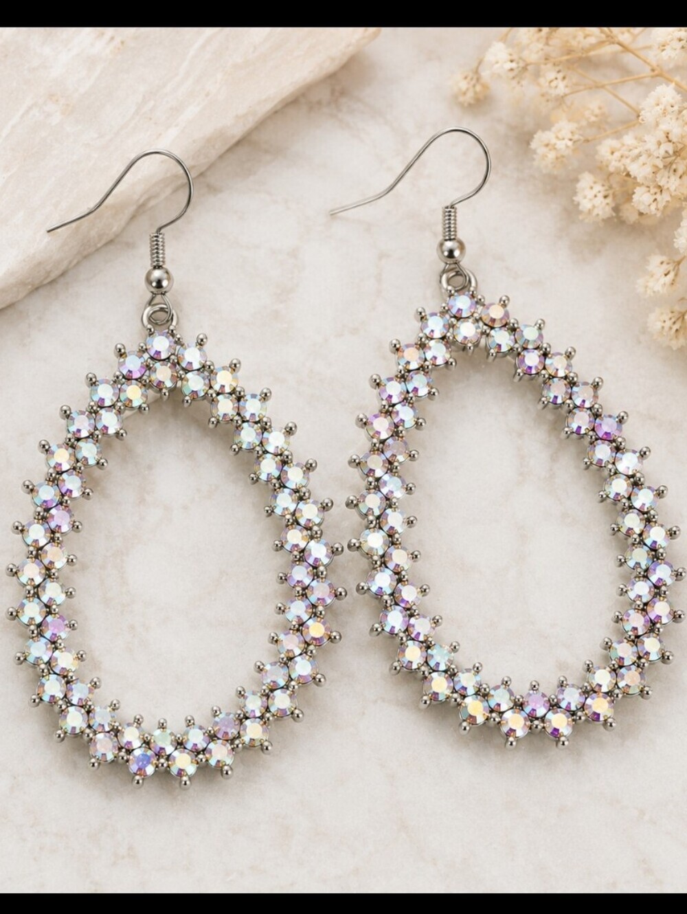 AB Crystal Rhinestone Statement Earrings Iridescent Dangle Drop